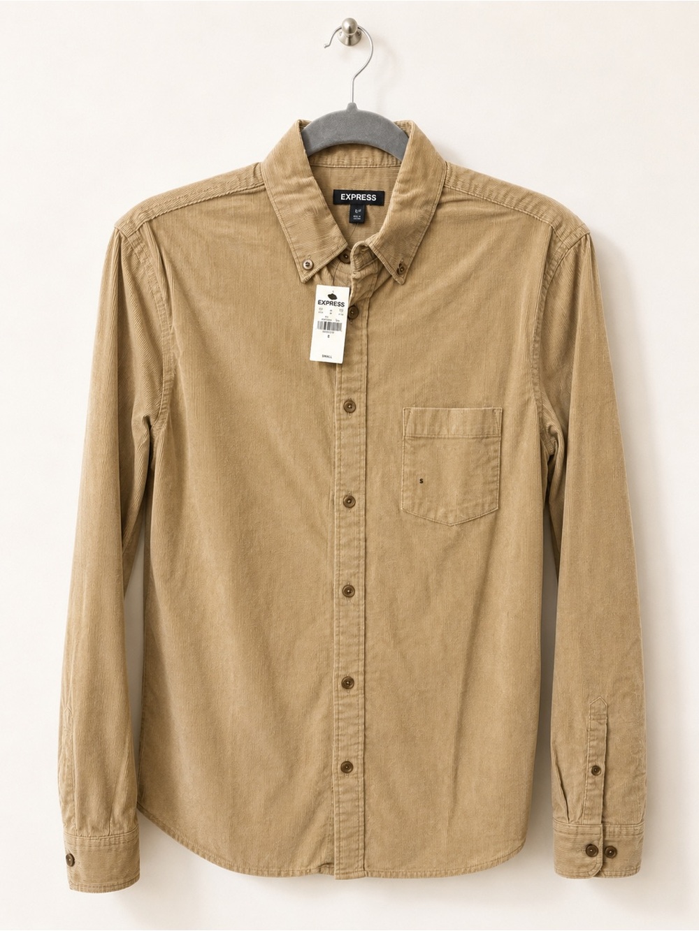 Express Men’s Tan Corduroy Button-Down Shirt